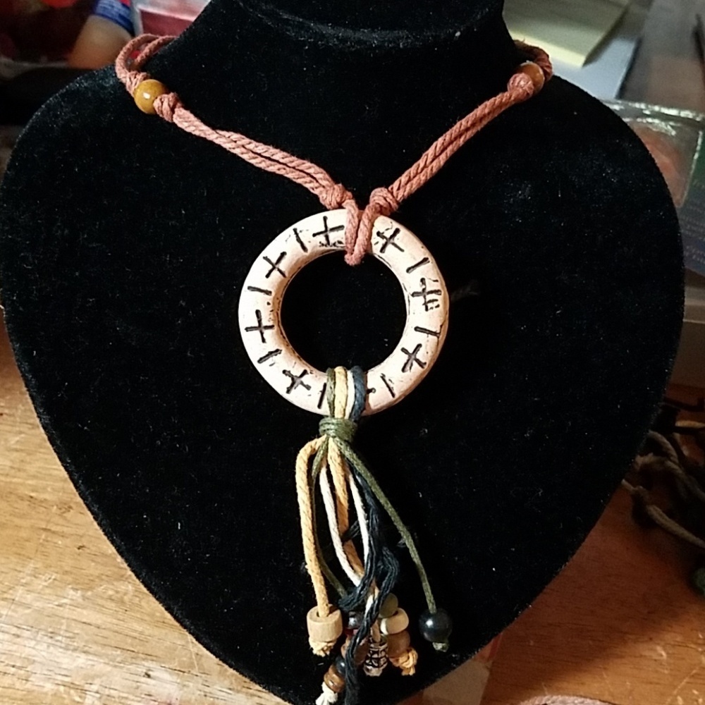 Nature Stones, Beads, & Twine Necklace 26"